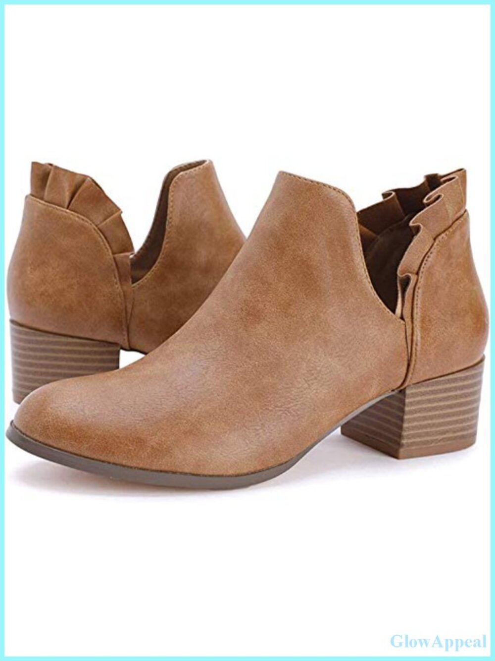 Faux Leather Cutout Ankle Booties Stacked Block Heel Slip On Dress Boots